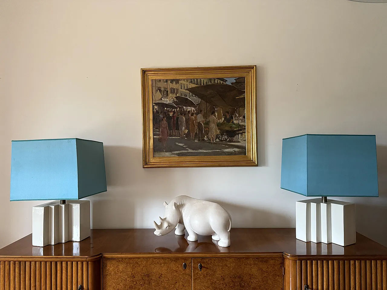 Pair of Hollywood Regency set of ceramic table lamps, 1970s 4