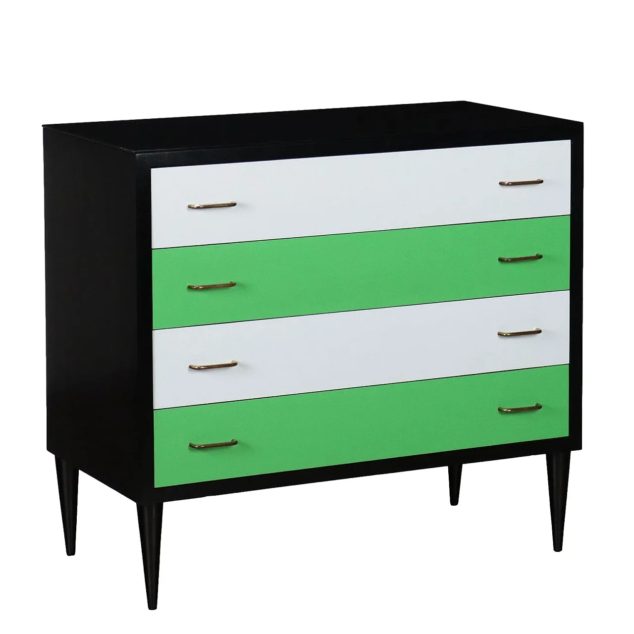 Beech dresser with 4 drawers and marble-effect glass top, 1950s 1