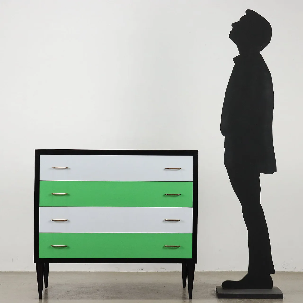 Beech dresser with 4 drawers and marble-effect glass top, 1950s 2