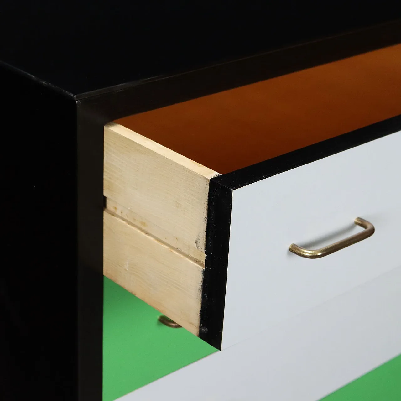 Beech dresser with 4 drawers and marble-effect glass top, 1950s 3
