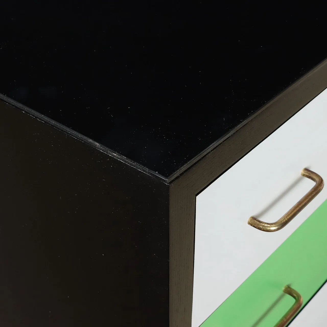 Beech dresser with 4 drawers and marble-effect glass top, 1950s 5
