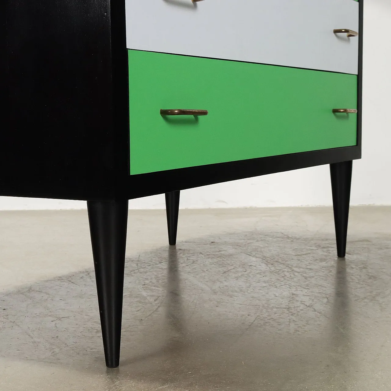Beech dresser with 4 drawers and marble-effect glass top, 1950s 6