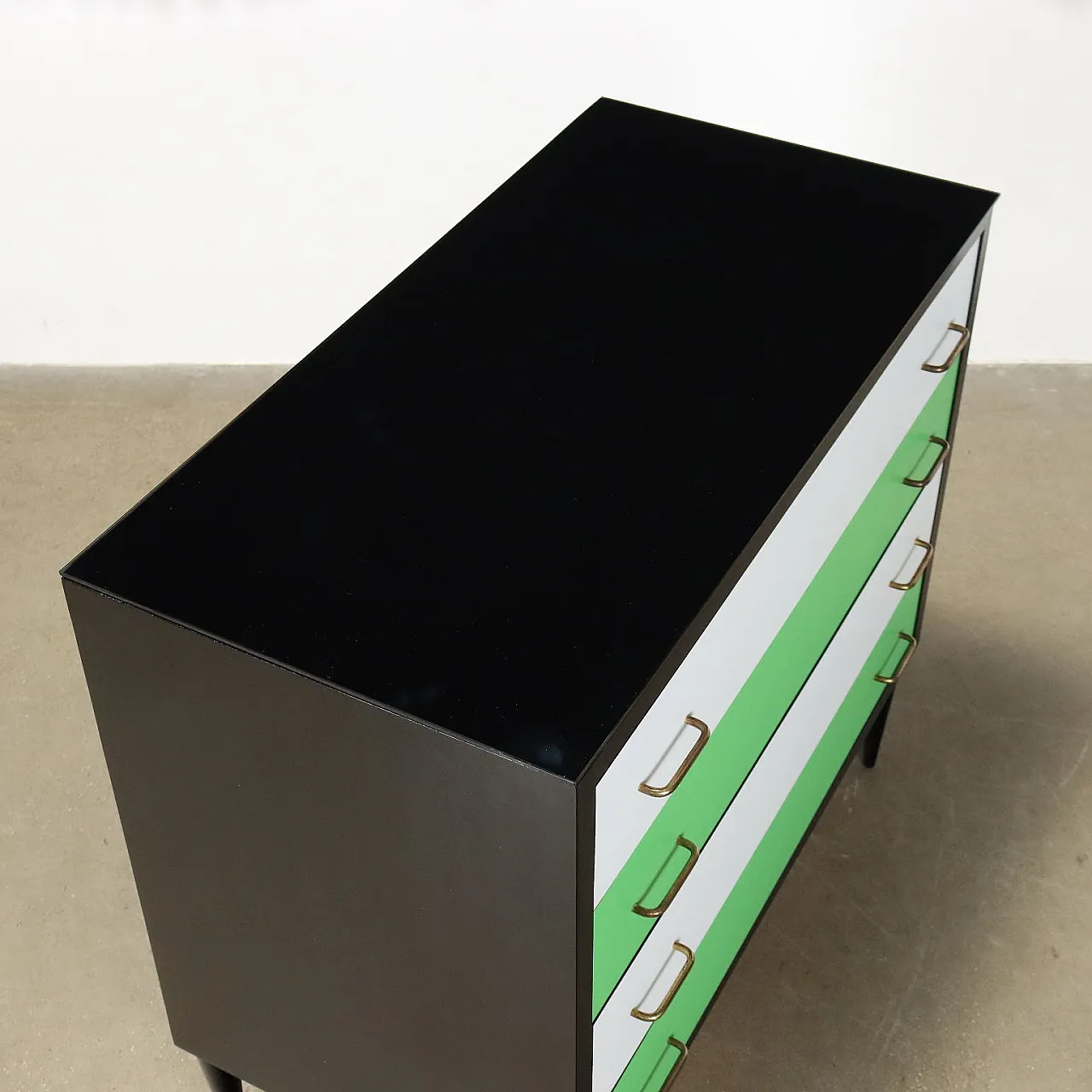 Beech dresser with 4 drawers and marble-effect glass top, 1950s 7