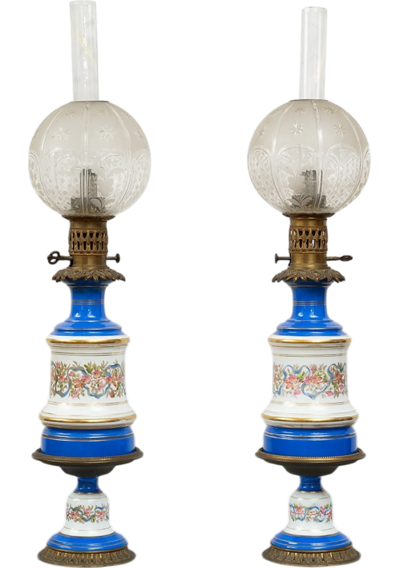 Coppia di lampade a petrolio Napoleone III in porcellana, '800 5