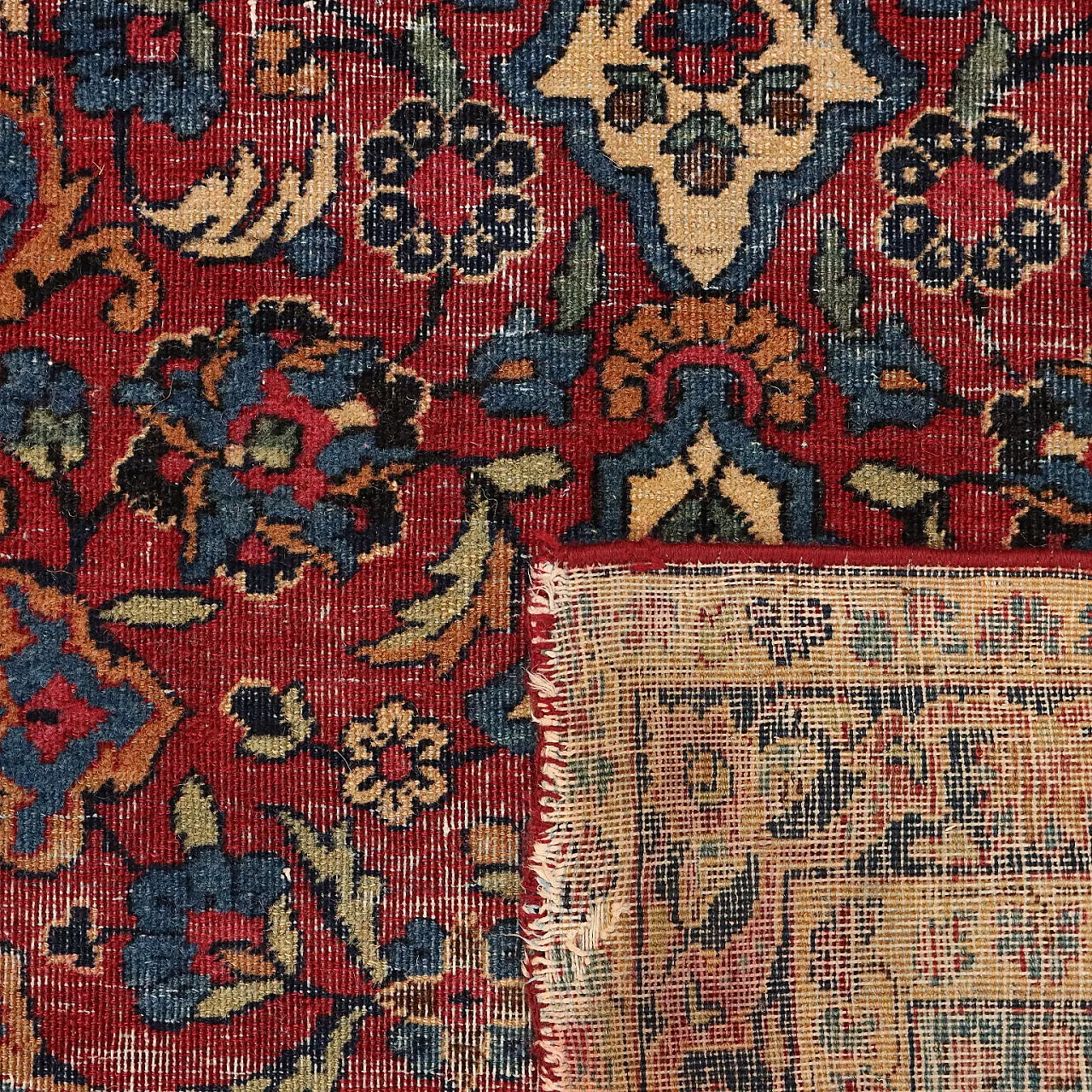 Kerman thin knot cotton and wool rug with floral pattern 9