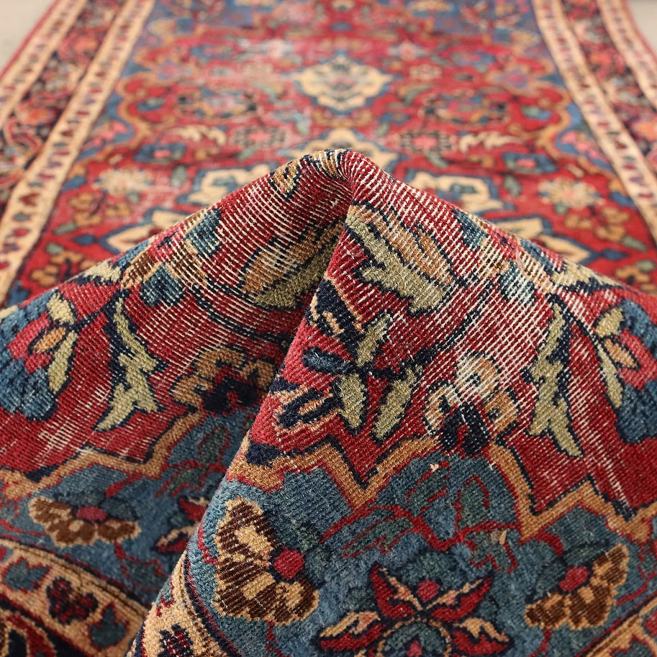 Kerman thin knot cotton and wool rug with floral pattern 10