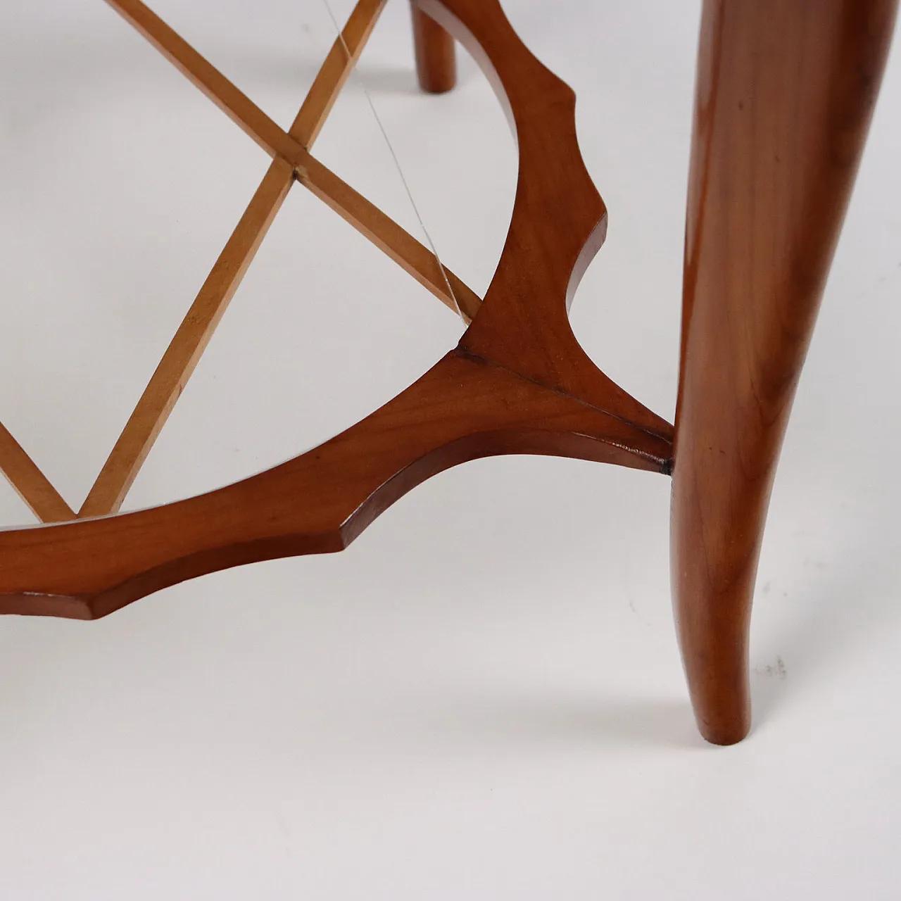 Round coffee table in stained beech with glass top, 1950s 6