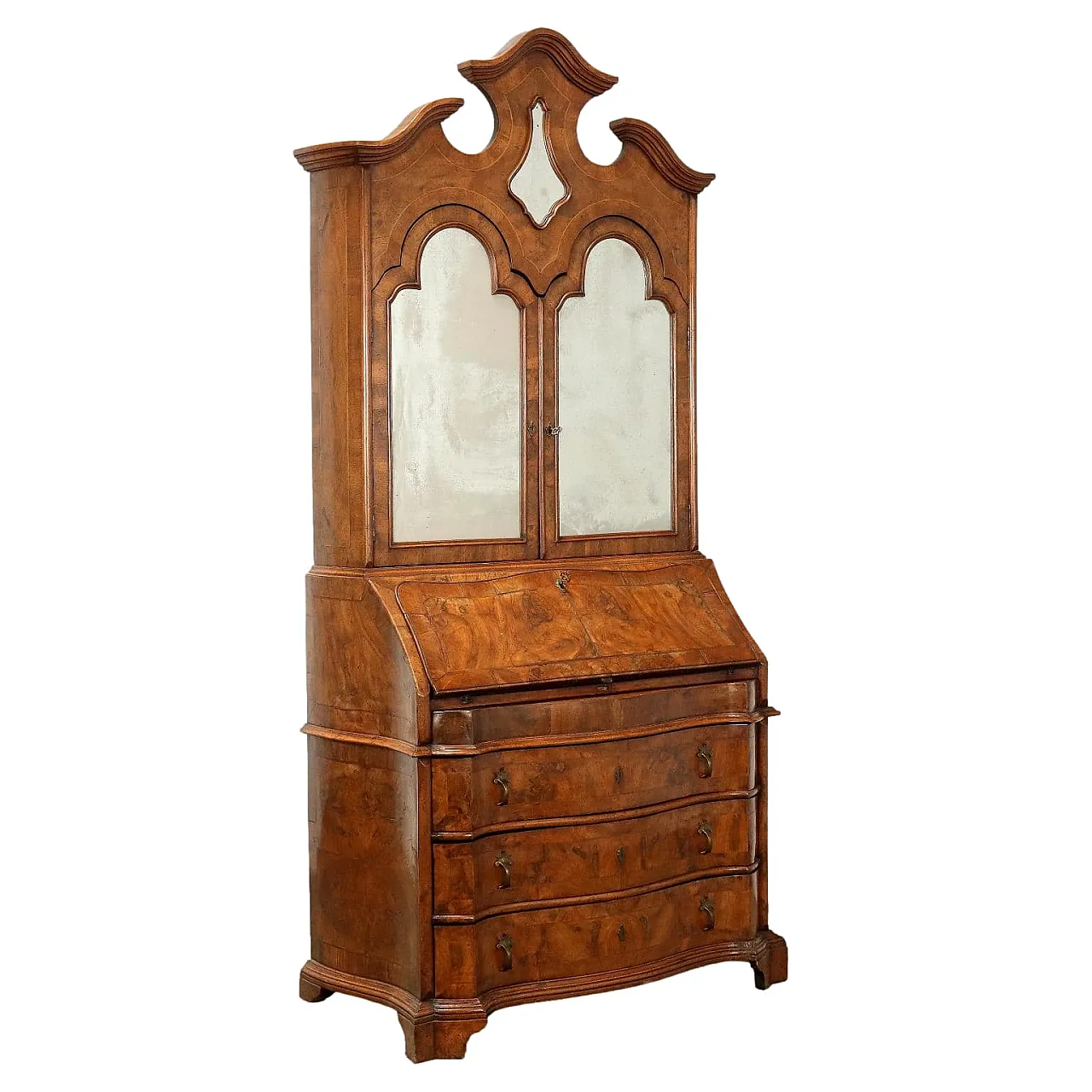 Baroque-style trumeau veneered in walnut and walnut root 1