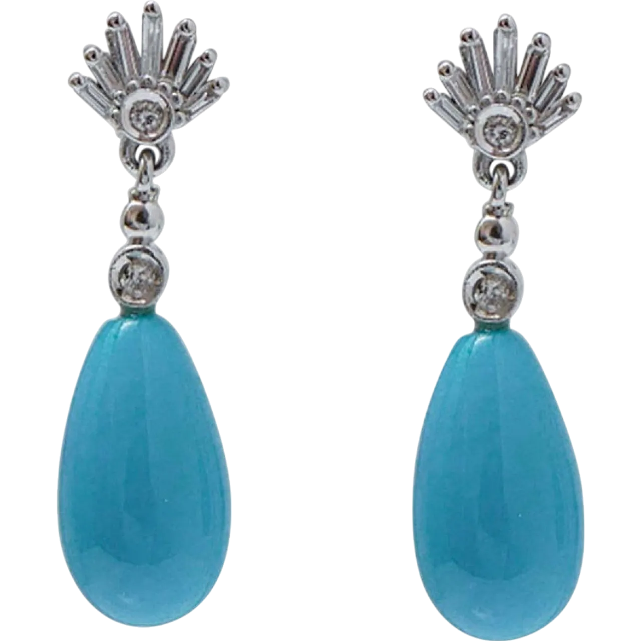 Turquoise, diamonds 14 karat white gold earrings, 1970s 7