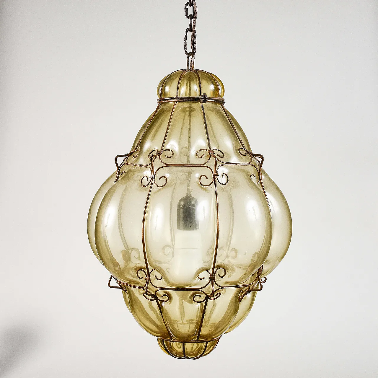 Blown glass and wrought iron chandelier, 20th century 1