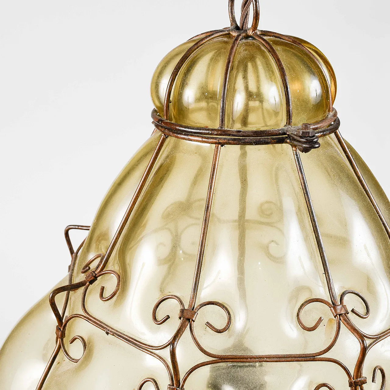 Blown glass and wrought iron chandelier, 20th century 2