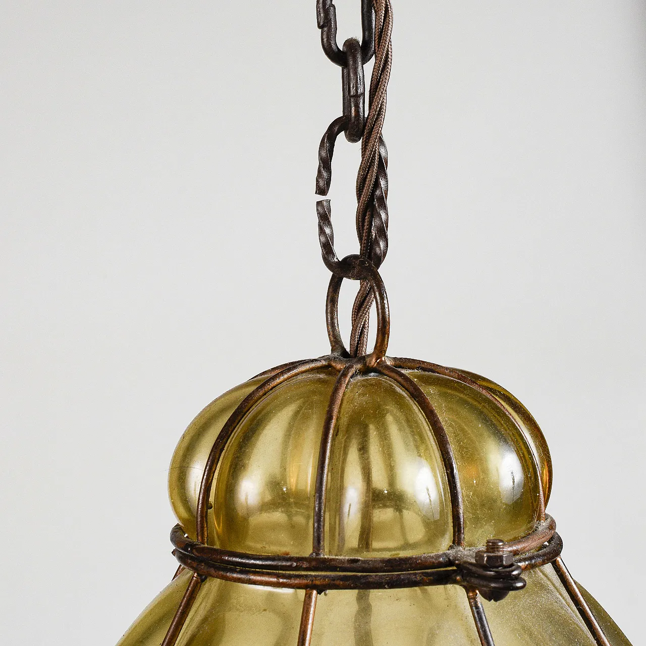 Blown glass and wrought iron chandelier, 20th century 5