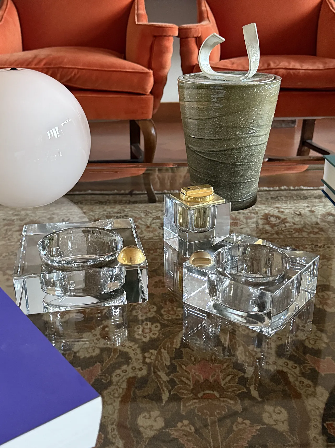 Hollywood Regency Glass Smoking Set, France 1970s 5