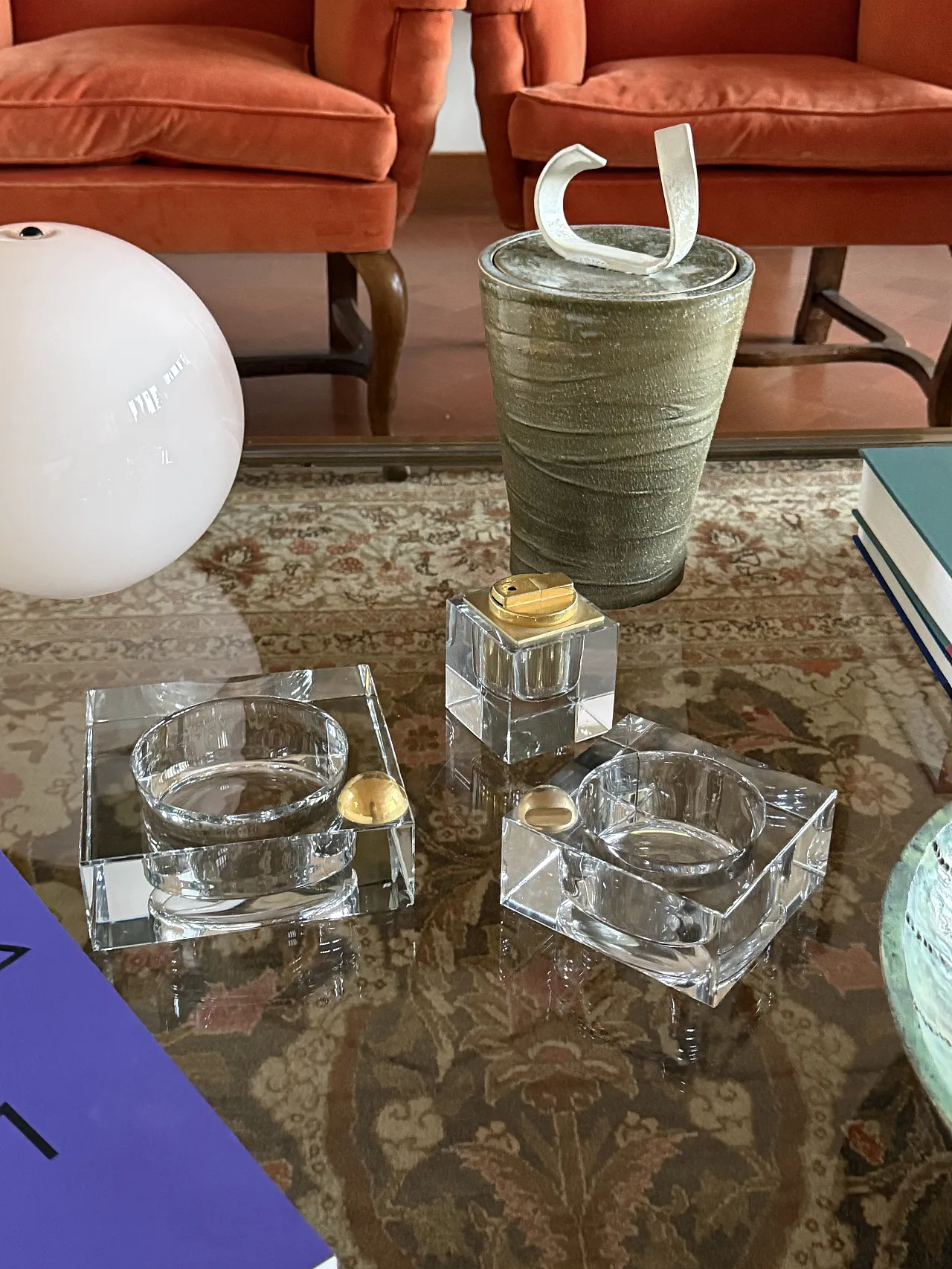 Hollywood Regency Glass Smoking Set, France 1970s 6