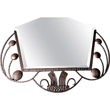Specchio Art Nouveau in ferro battuto con vetro smussato, primo '900