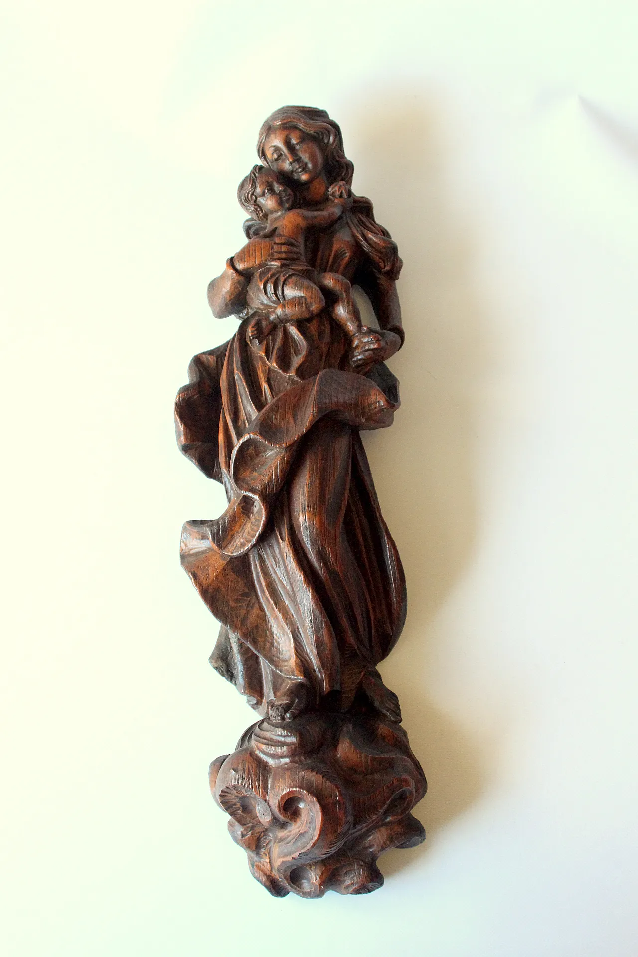 Hand carved Mother of God with child, wooden sculpture, 1950s 1