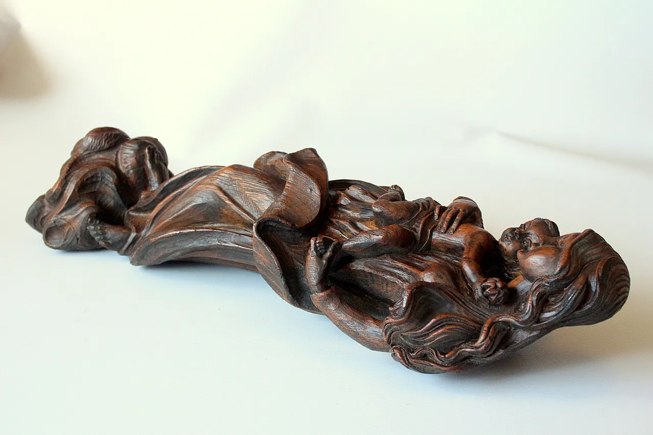 Hand carved Mother of God with child, wooden sculpture, 1950s 6