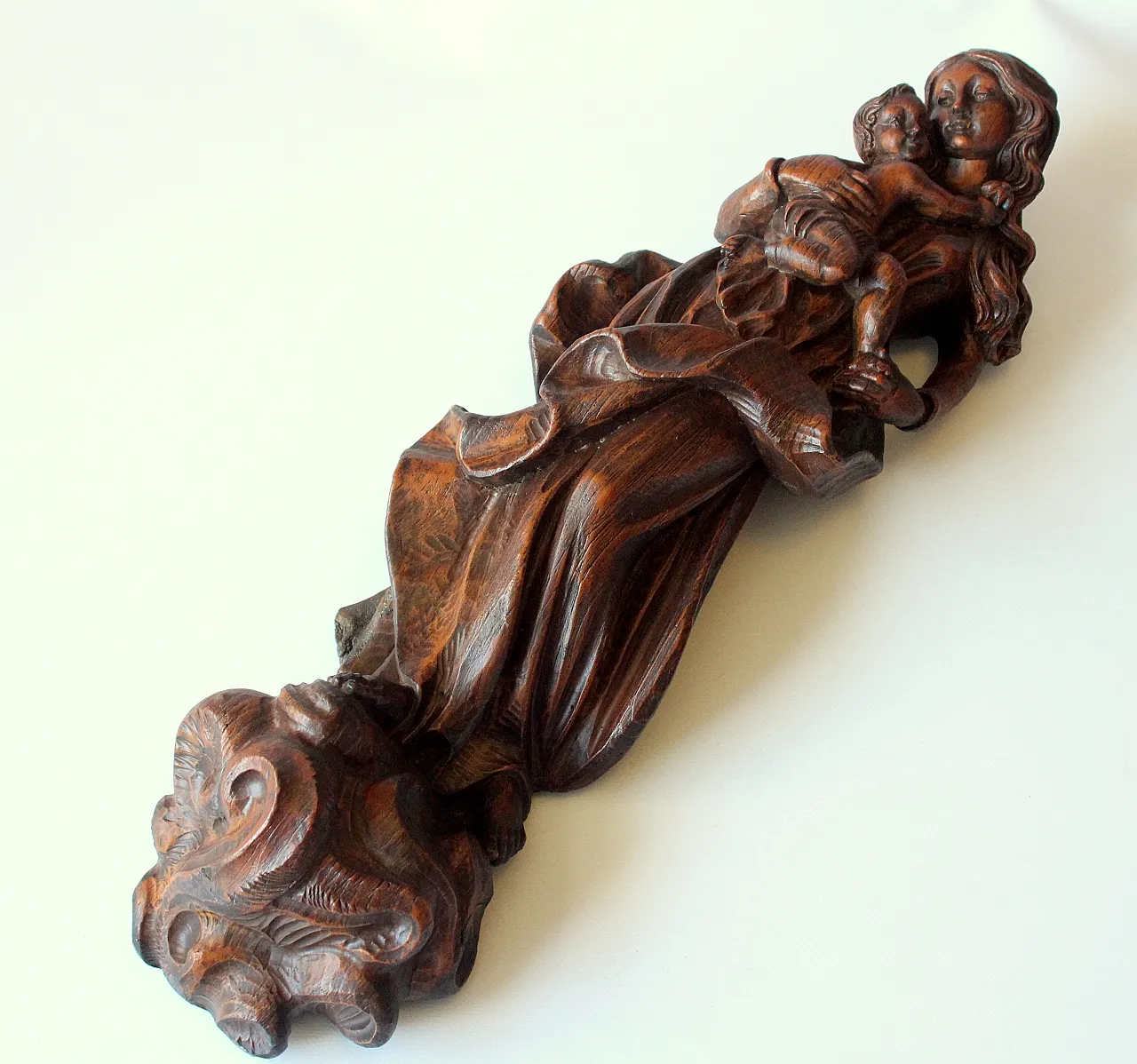 Hand carved Mother of God with child, wooden sculpture, 1950s 10