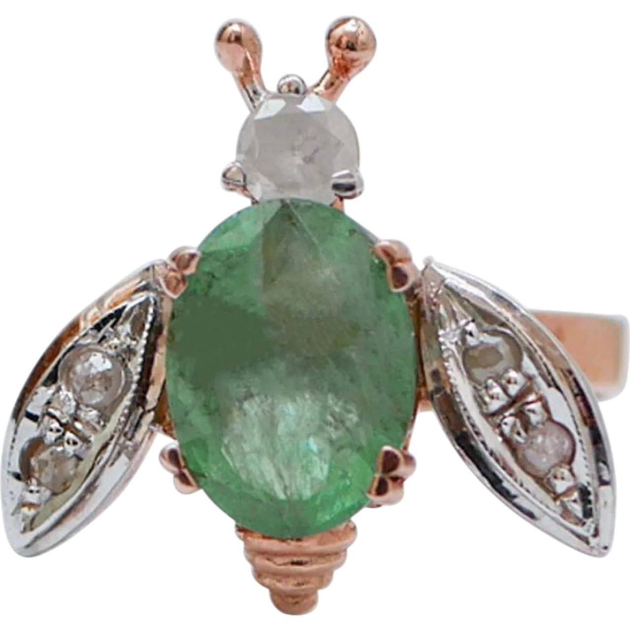 Emerald, diamond, rose gold and silver ring, 1970s 8