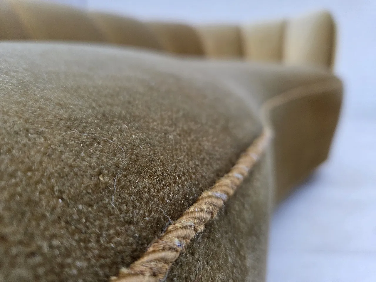 Danish 3-seater "Banan" sofa, light green furniture velour, oak, 1960s 8