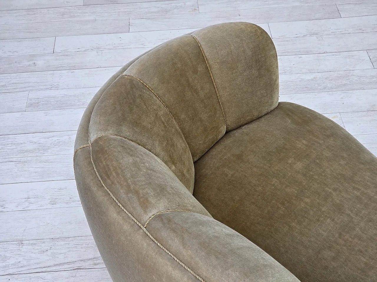 Danish 3-seater "Banan" sofa, light green furniture velour, oak, 1960s 10