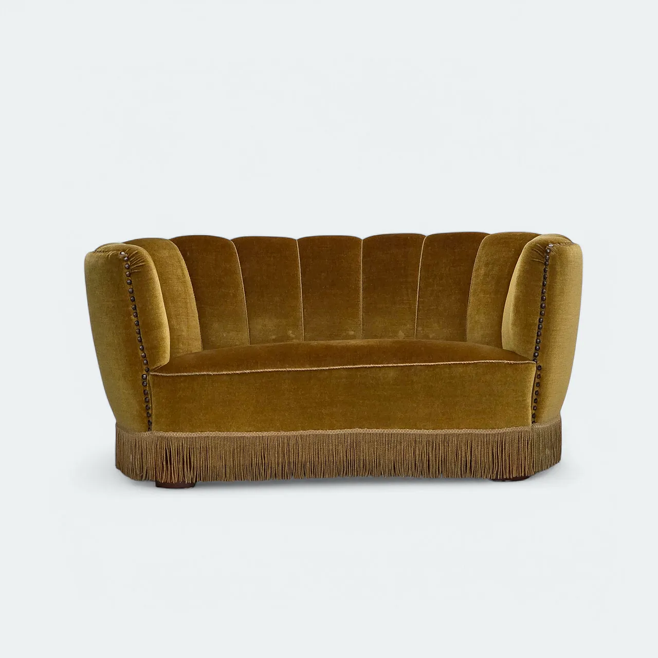 Danish 2-seater "Banan" sofa, green velour, 1960s 1