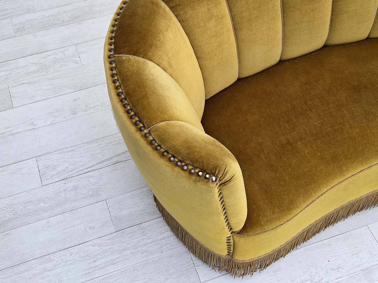 Danish 2-seater "Banan" sofa, green velour, 1960s 4