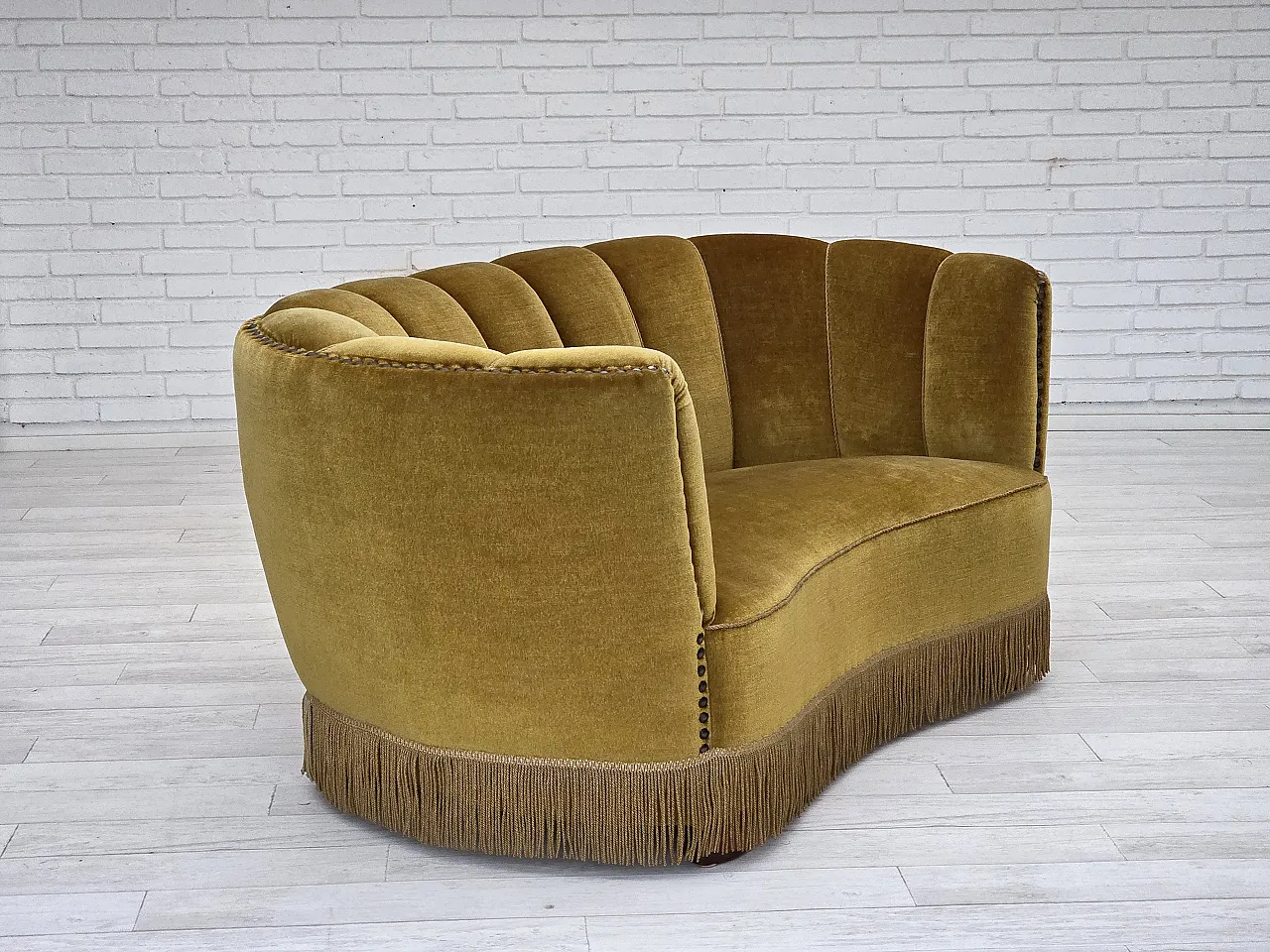 Danish 2-seater "Banan" sofa, green velour, 1960s 7