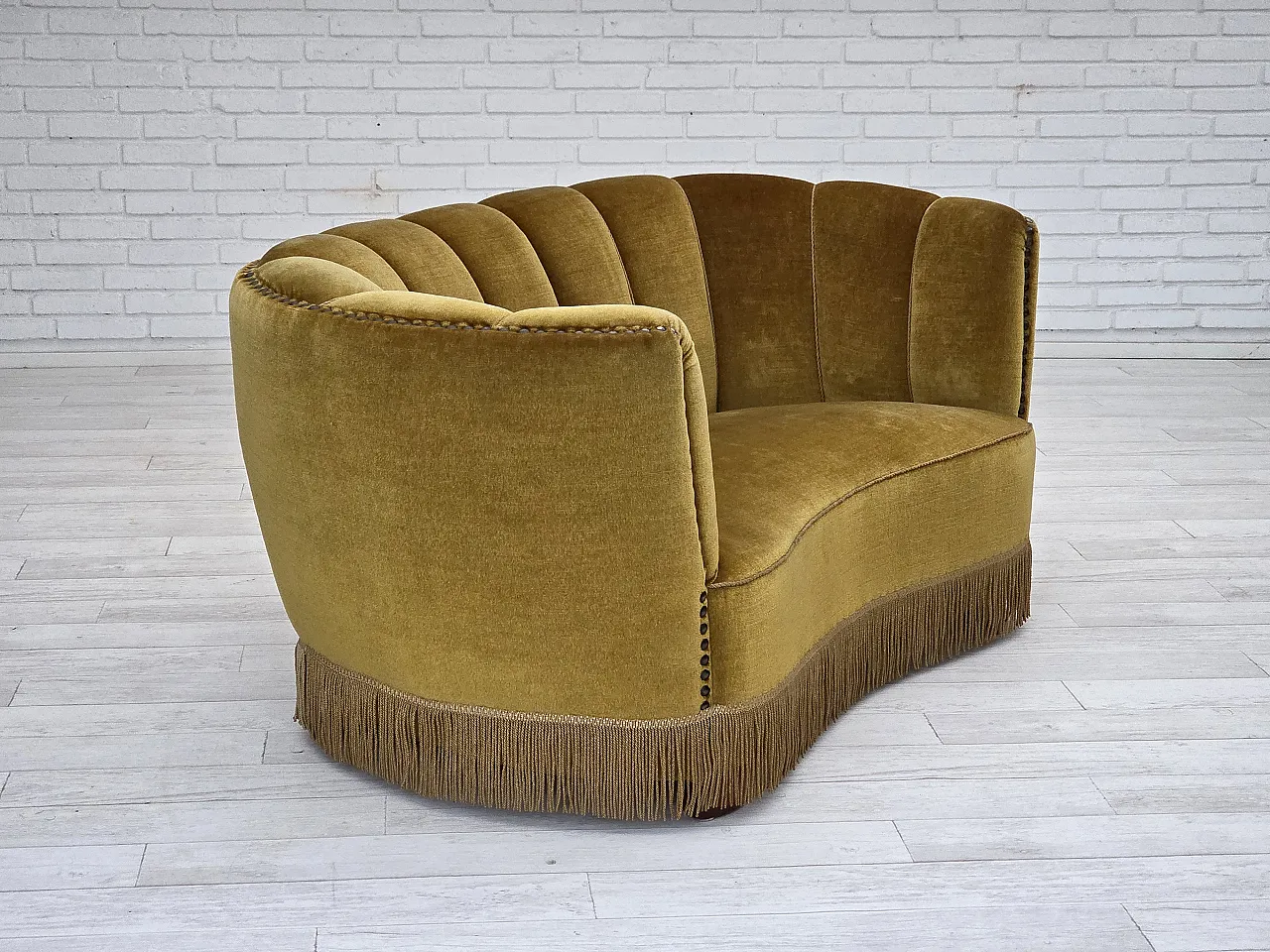 Danish 2-seater "Banan" sofa, green velour, 1960s 9