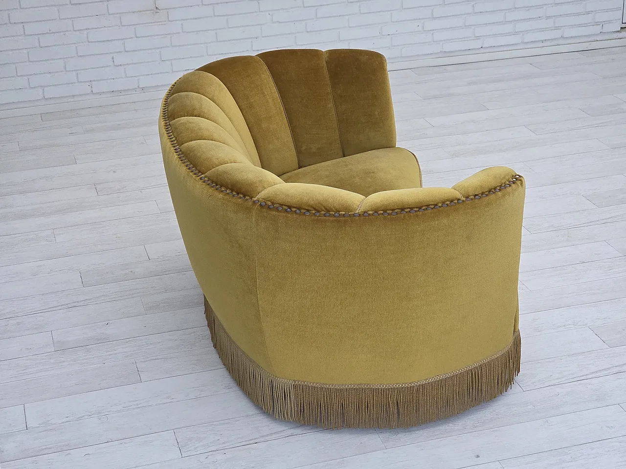 Danish 2-seater "Banan" sofa, green velour, 1960s 11