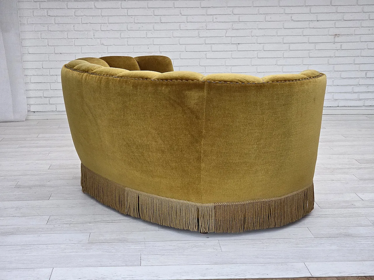 Danish 2-seater "Banan" sofa, green velour, 1960s 14
