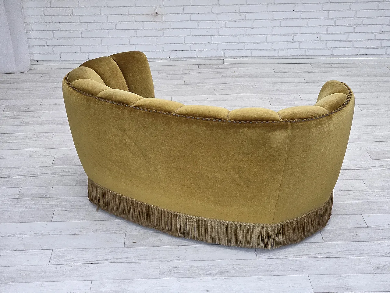 Danish 2-seater "Banan" sofa, green velour, 1960s 16
