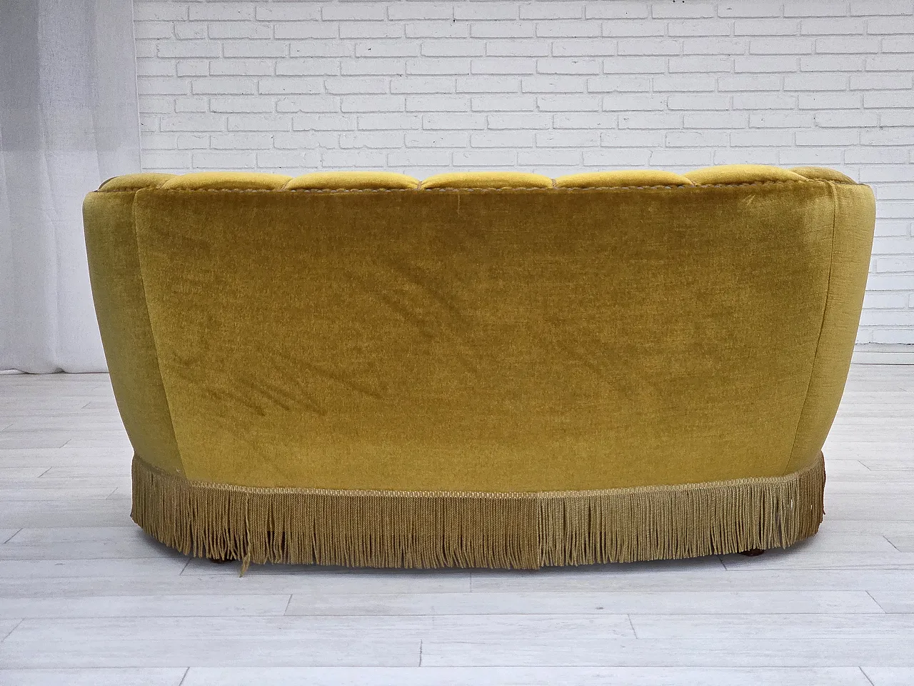 Danish 2-seater "Banan" sofa, green velour, 1960s 17
