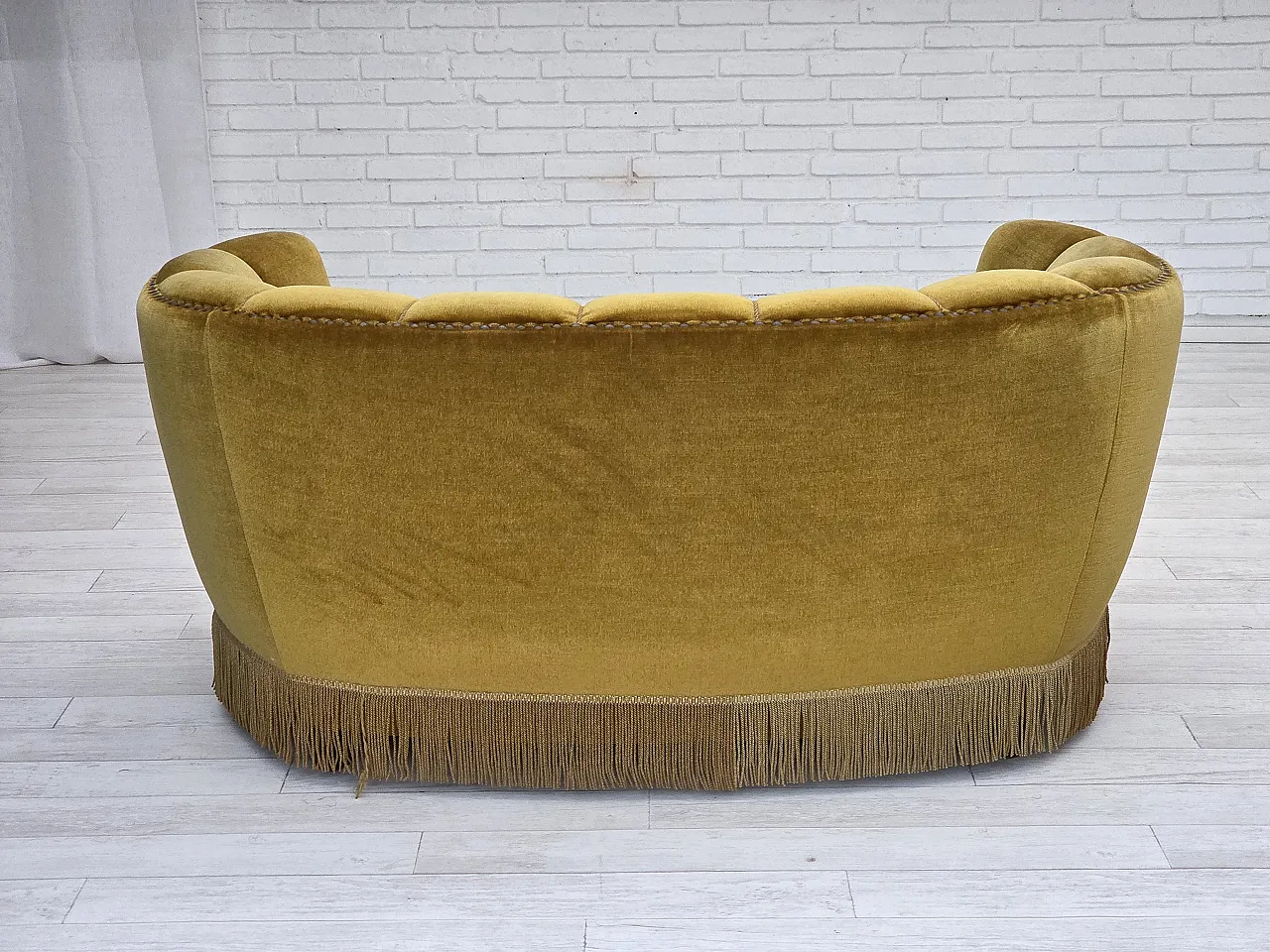 Danish 2-seater "Banan" sofa, green velour, 1960s 18