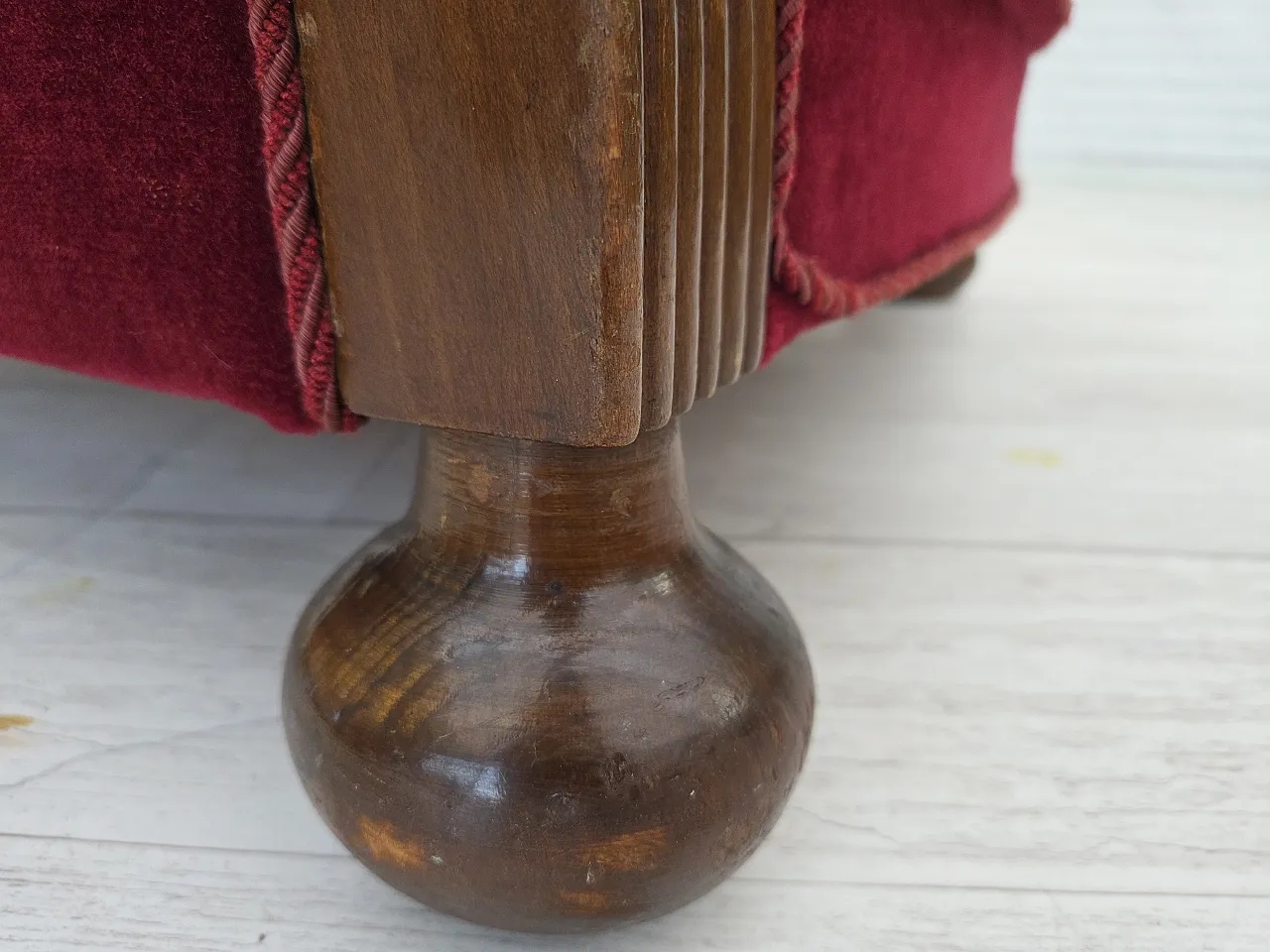 Danish relax armchair, cherry-red velour, dark beech, 1950s 8