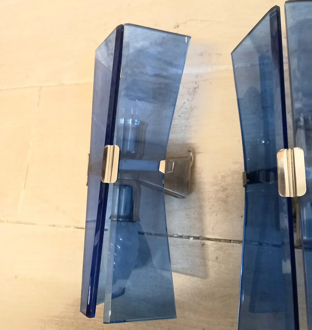 Pair of blue glass wall lamps, 70s 5