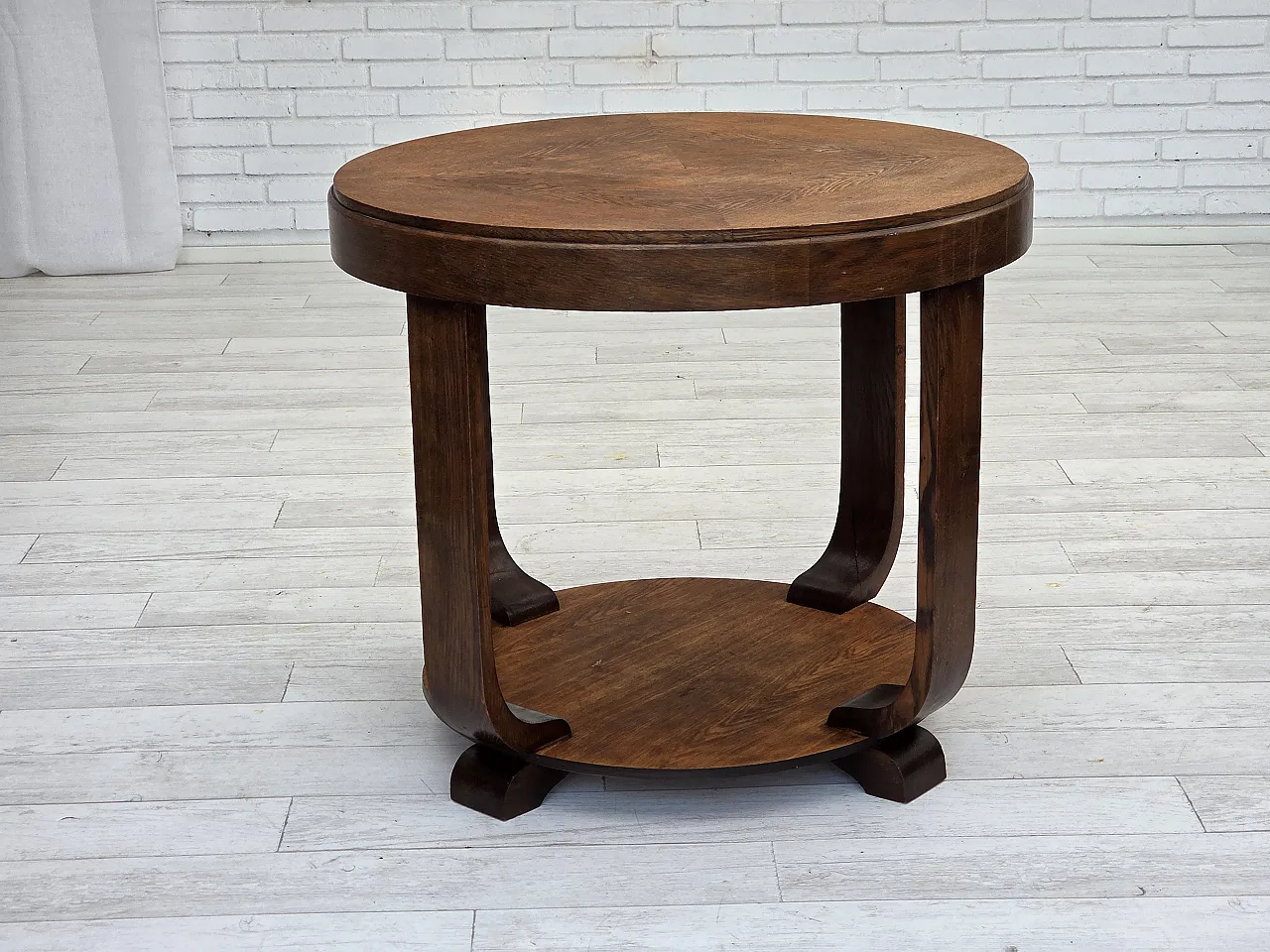 Danish Art Deco coffee table with shelf, oak wood, 1950s 1