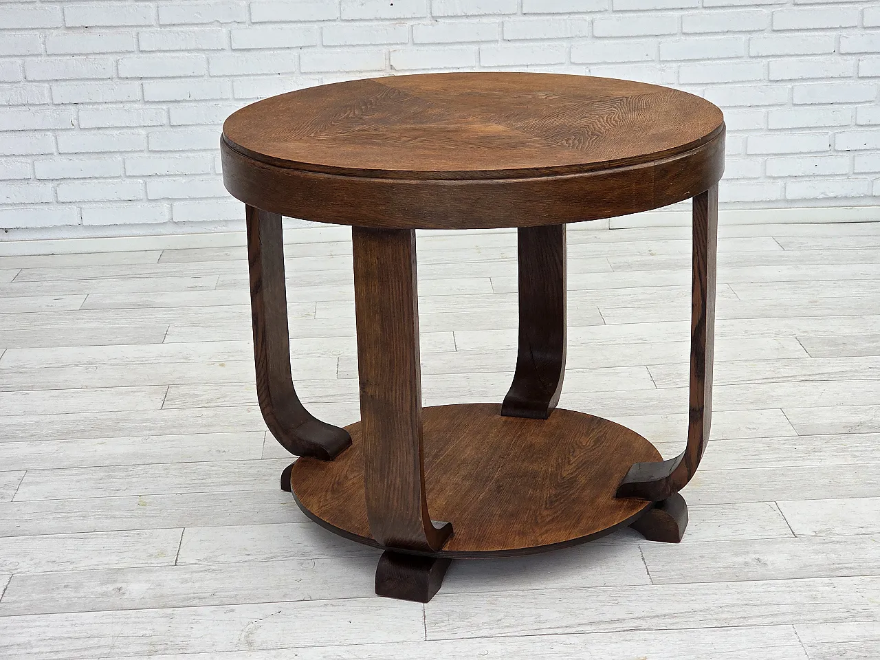 Danish Art Deco coffee table with shelf, oak wood, 1950s 2
