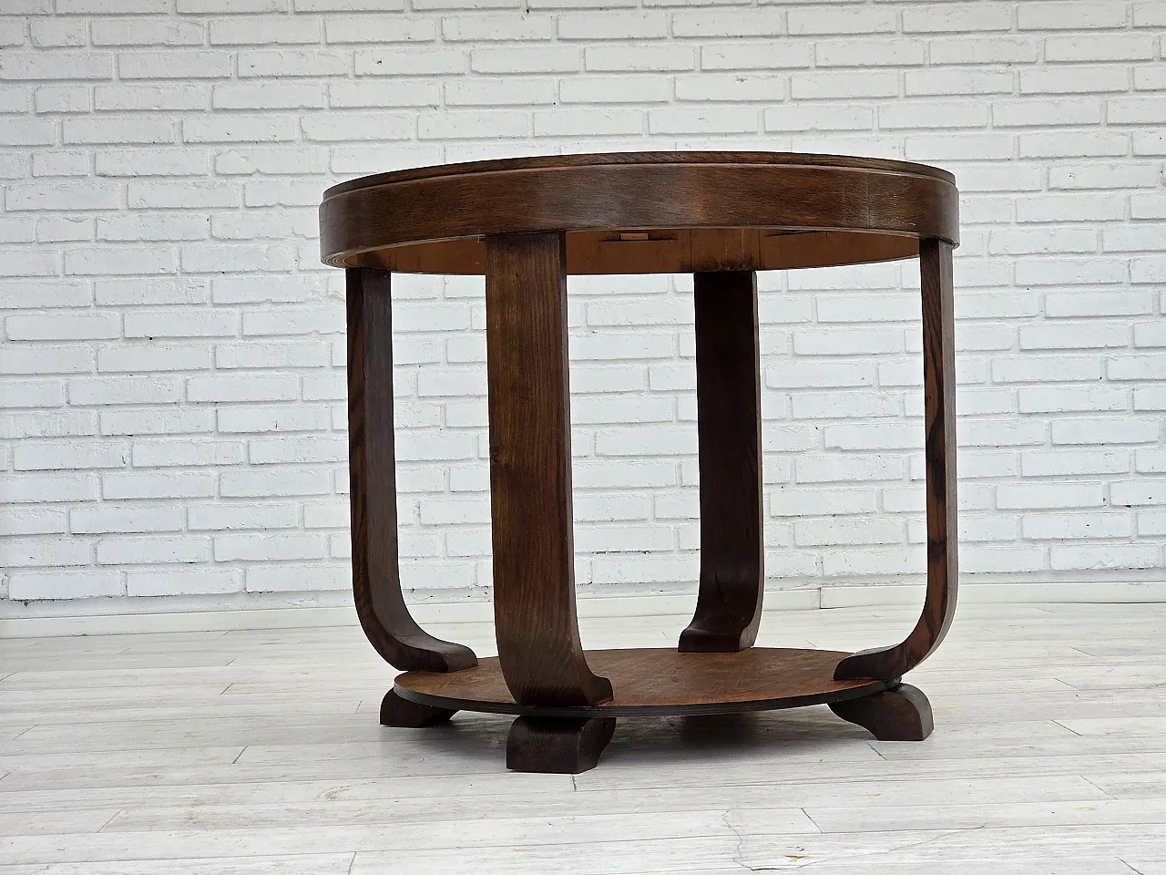 Danish Art Deco coffee table with shelf, oak wood, 1950s 3