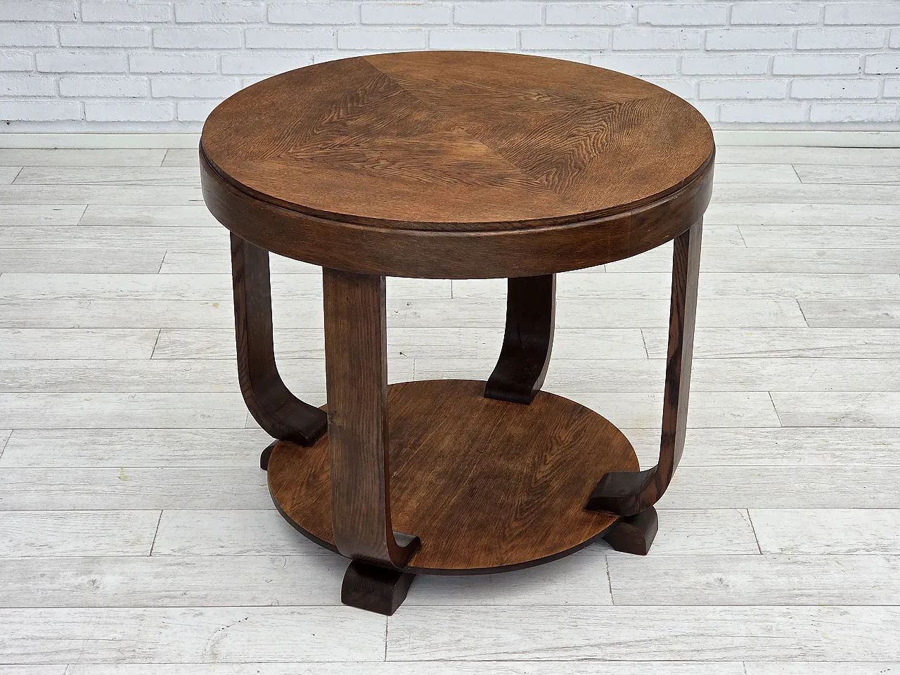 Danish Art Deco coffee table with shelf, oak wood, 1950s 4