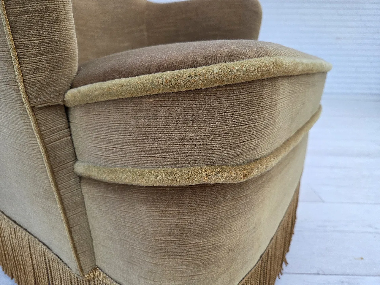 Danish armchair, light green velour, 1970s 1