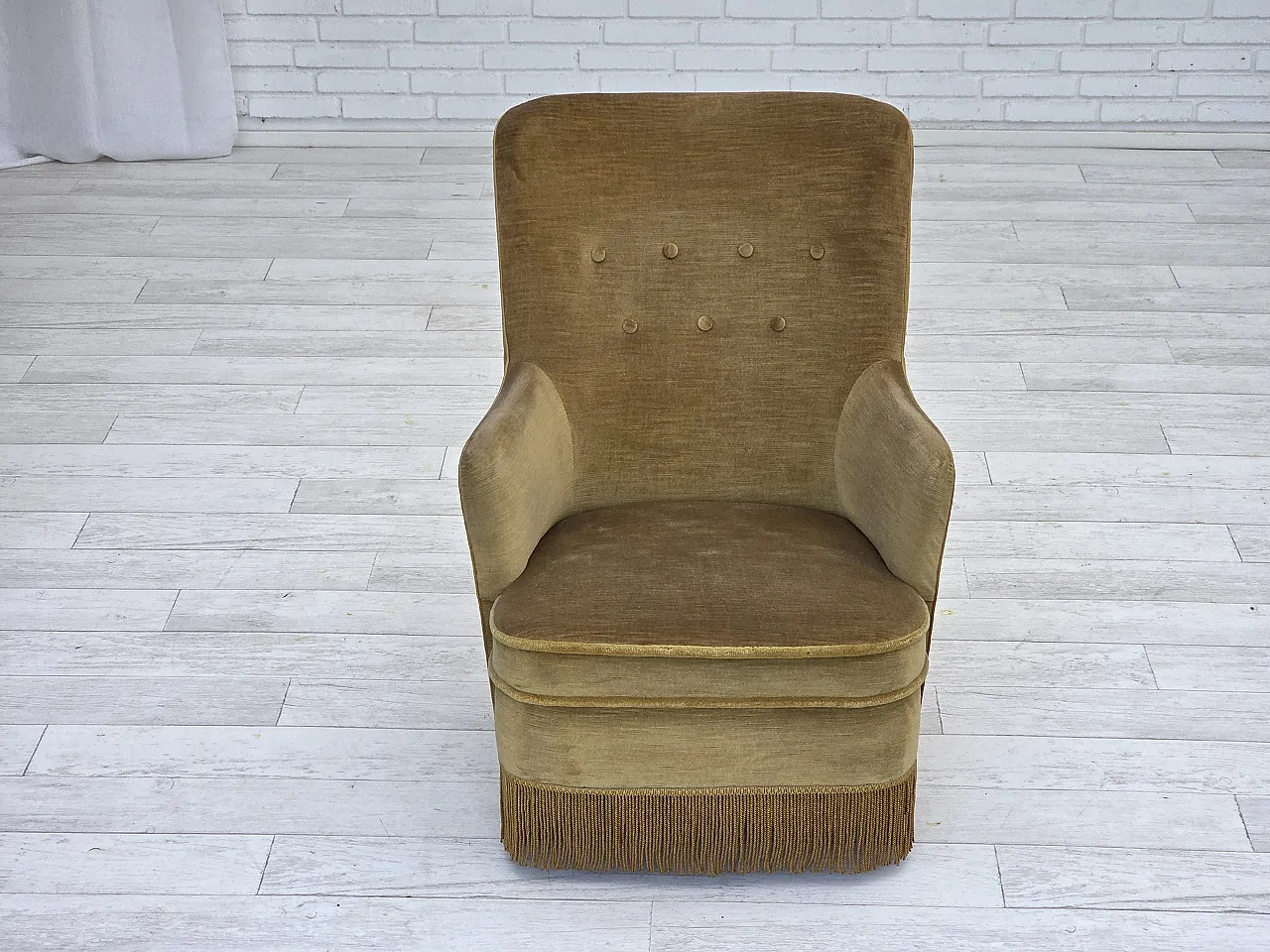 Danish armchair, light green velour, 1970s 3