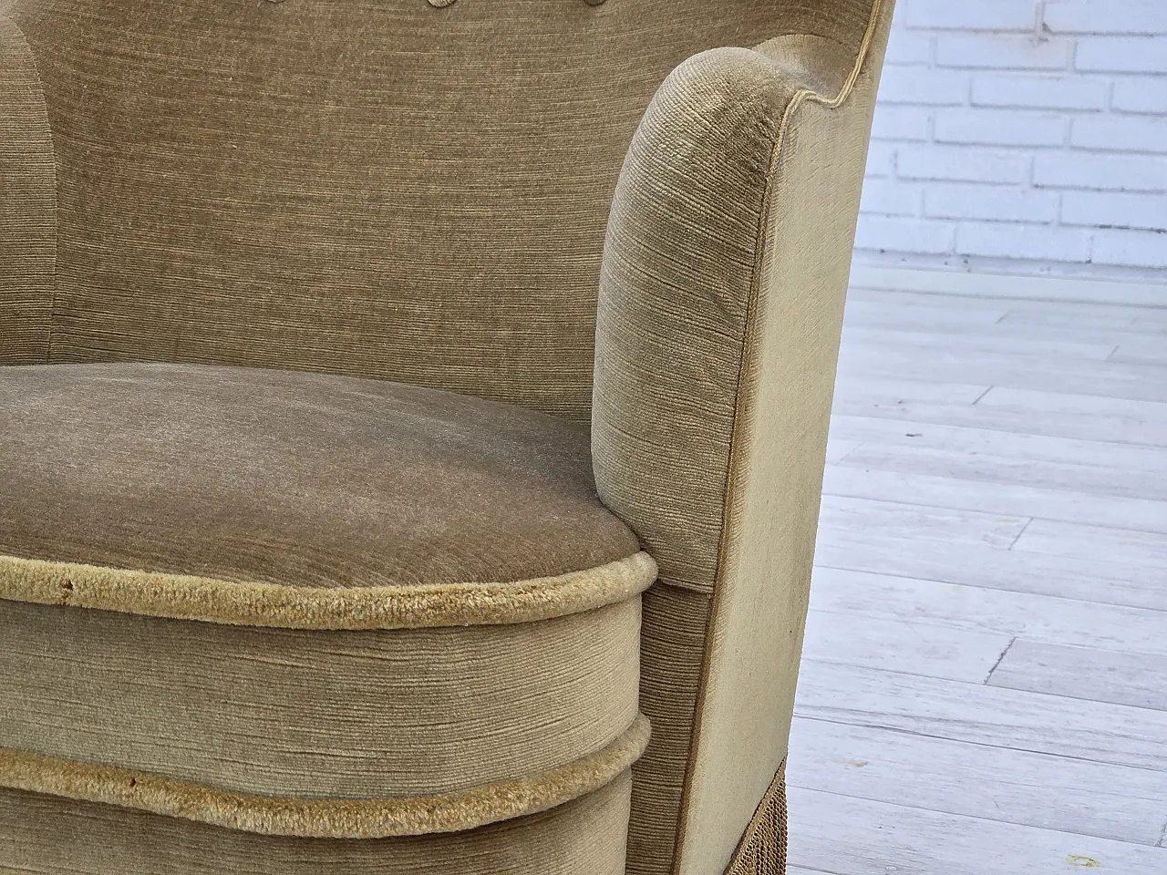 Danish armchair, light green velour, 1970s 4