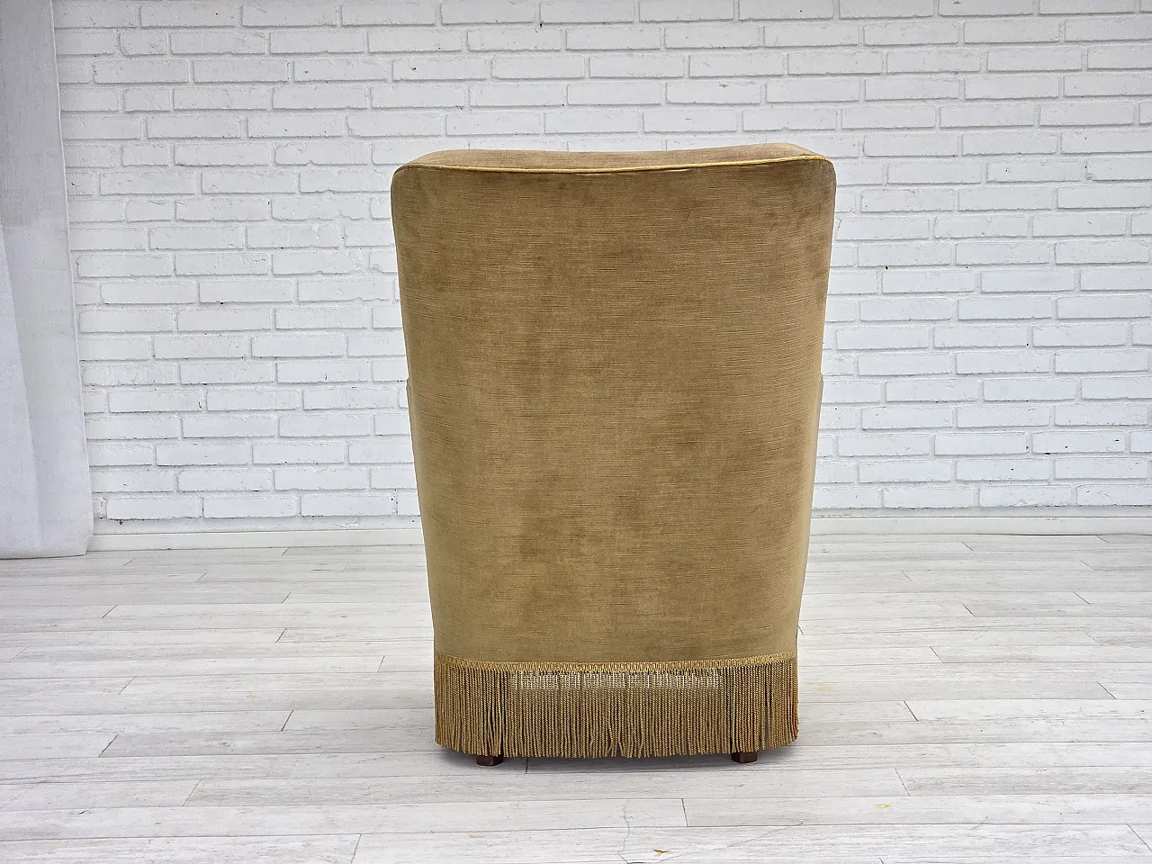 Danish armchair, light green velour, 1970s 6