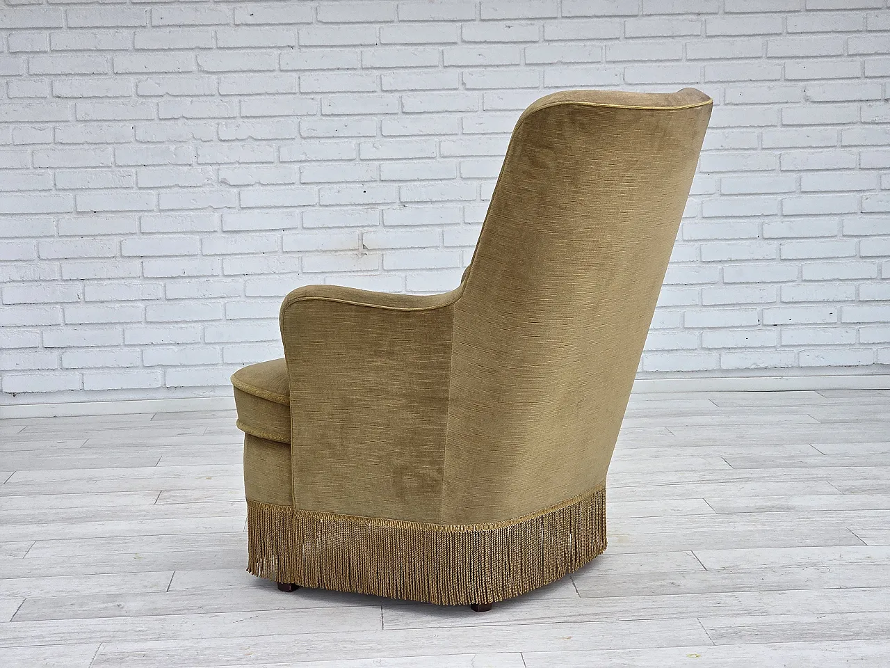 Danish armchair, light green velour, 1970s 7