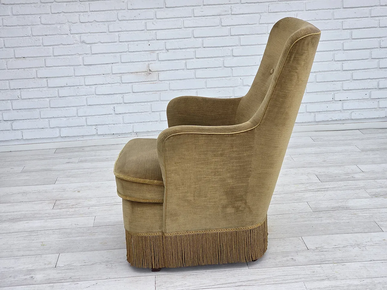 Danish armchair, light green velour, 1970s 8