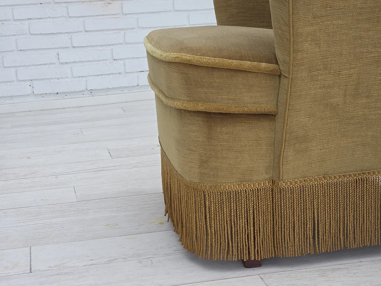 Danish armchair, light green velour, 1970s 9