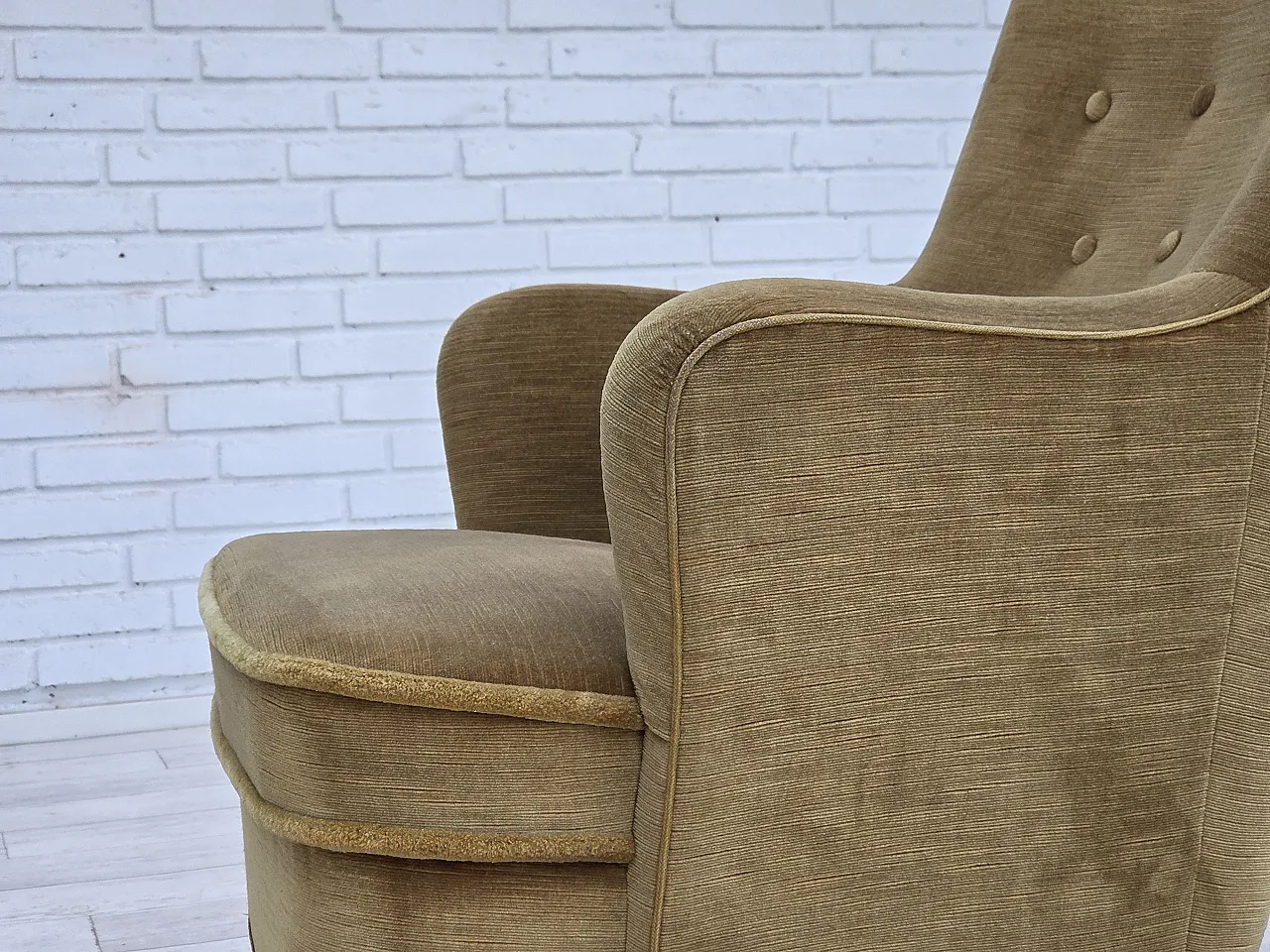 Danish armchair, light green velour, 1970s 10