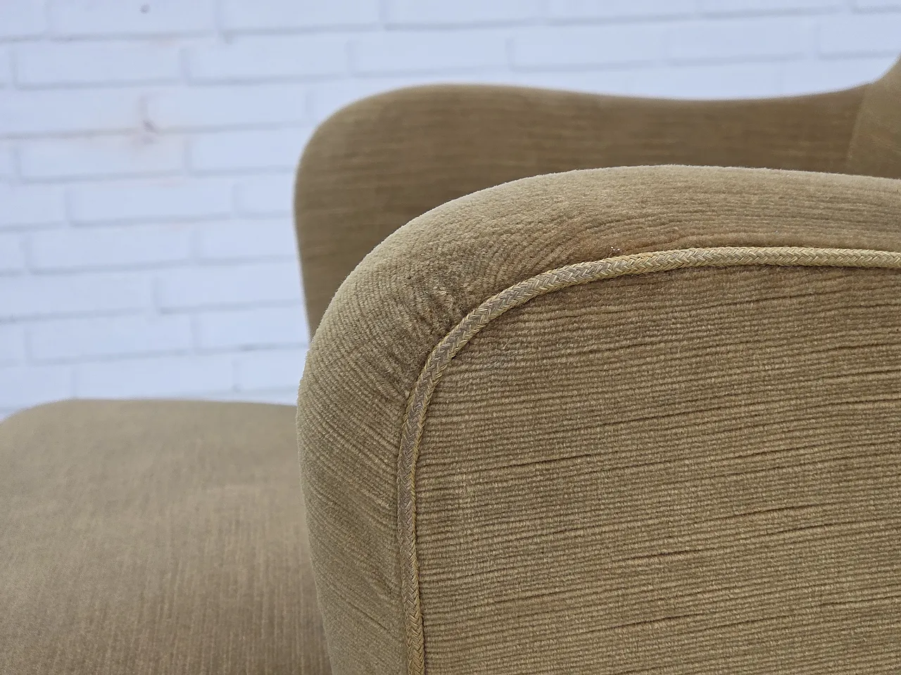 Danish armchair, light green velour, 1970s 11