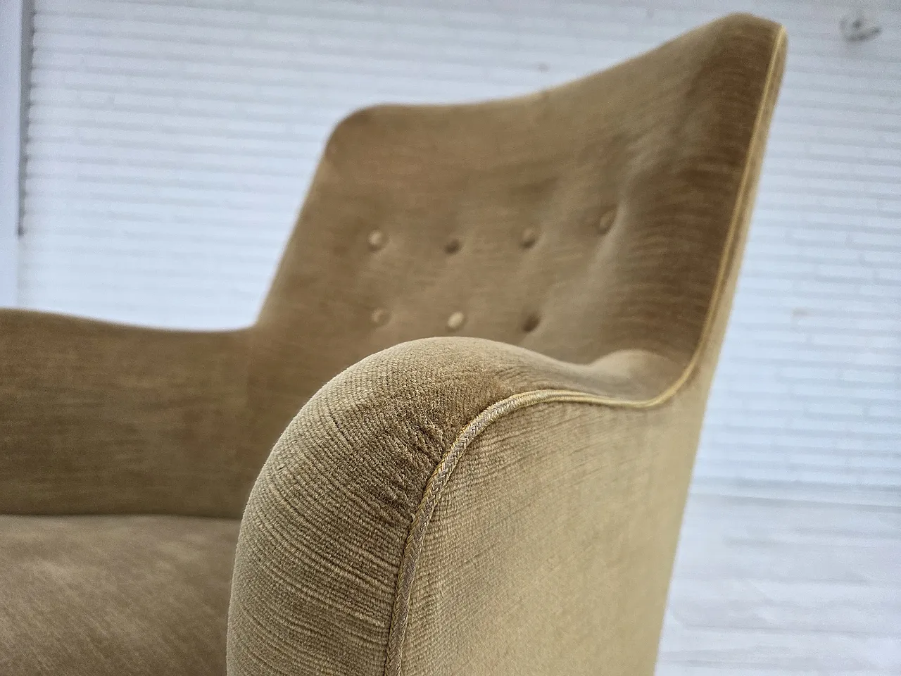 Danish armchair, light green velour, 1970s 13